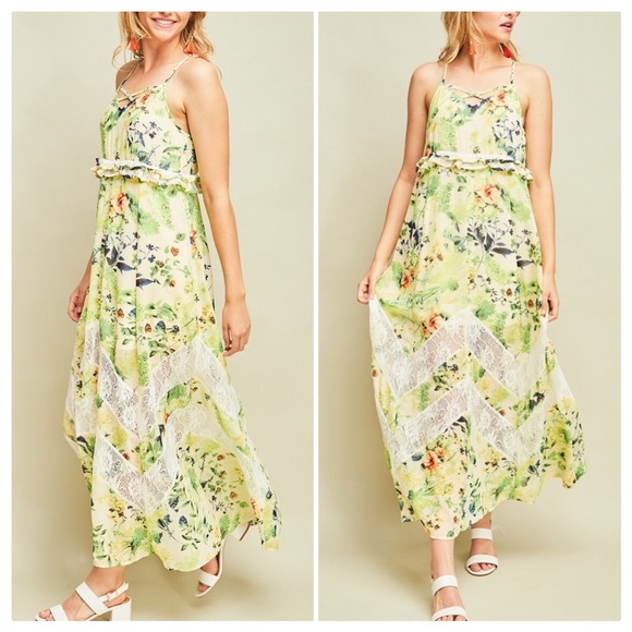 Tropical Lemon Green Resort Maxi Dress - Picture 9 of 12